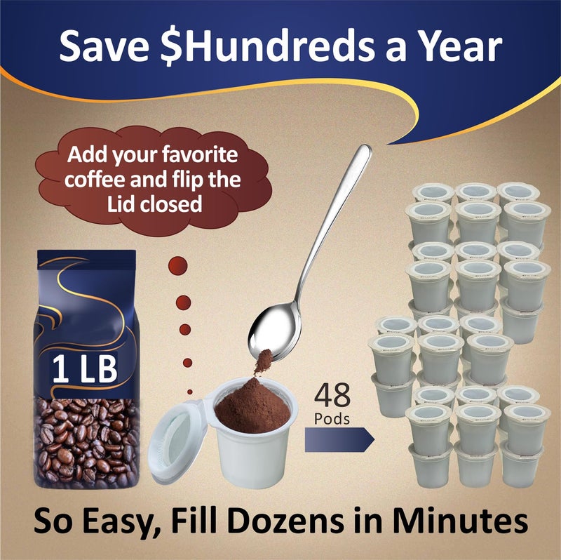 iFillCup 288 iFillCup Pods â€“ Use Your Favorite Coffee, Fits all K Cup Brewers, Make Your Own Pods in Seconds, Save $Hundreds A Year, DeepBrew Filter Holds 50% More Coffee for Richer Larger Brew (White) - Image 2